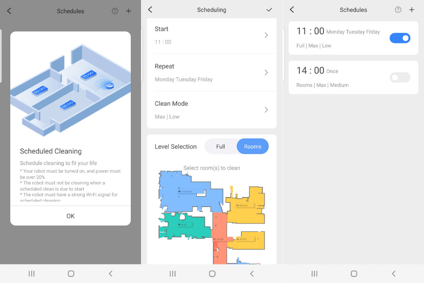 The cleaning schedule is created in the Roborock Q7 Max+ App.